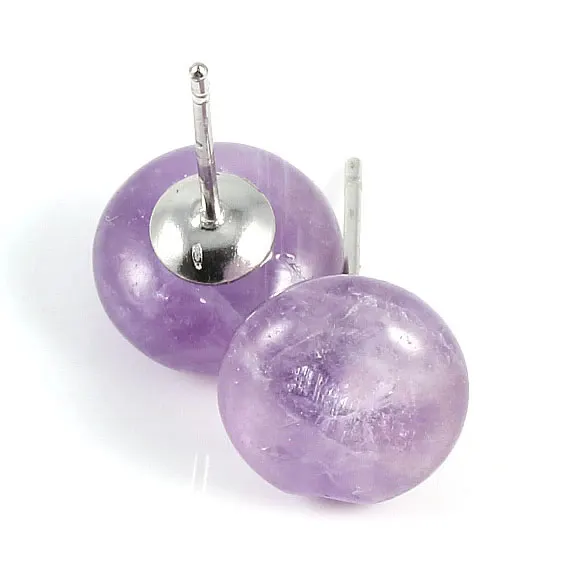 Amethysts AAA натуральный камень серьги круглые бусины Роза кварца аметисты лазурит серьги камень для женщин - Окраска металла: Amethysts