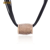 big rose gold pendants necklace women european personality leather chain layered necklace fashion jewelry 2019 girl party gifts