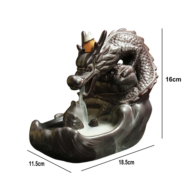 

Backflow Incense Burner Ceramic Dragon and Carp Incense Holder Aromatherapy Buddhist Censer Home Decor