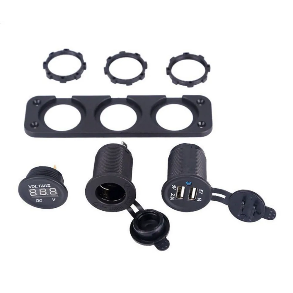 Автомобильный цифровой вольтметр двойной USB 2 порта разъем питания три отверстия