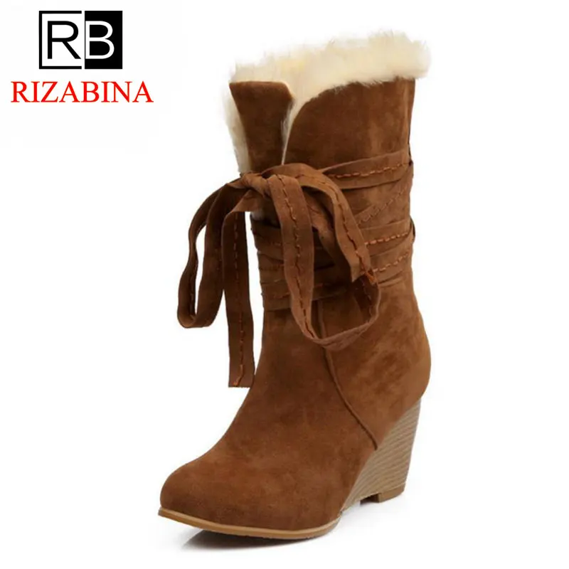 RIZABINA/соблазнительные женские ботинки на высокой танкетке теплые зимние шнурках