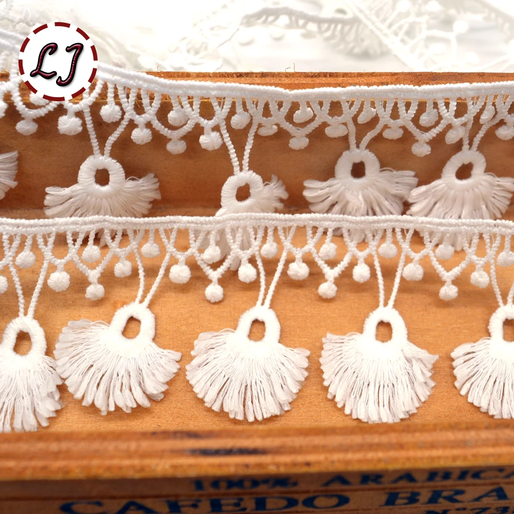 Новинка хит продаж 5yd/Лот высокое качество белый дизайн кисточки кружевная