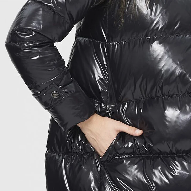 Высококачественная зимняя женская куртка 2018 на белом утином пуху Модное Длинное