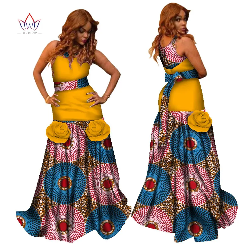 Летние платья 2017 из Африканской ткани с принтом платье макси без рукавов круглым