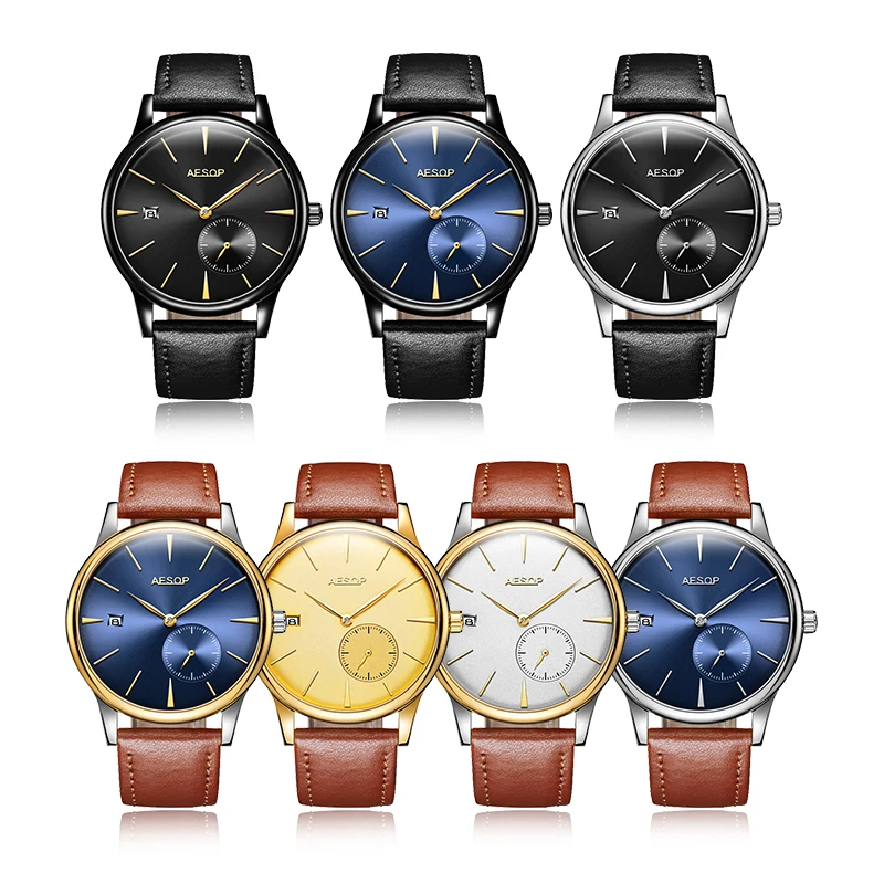 AESOP ультратонкие автоматические механические часы мужские сапфировые кожаные