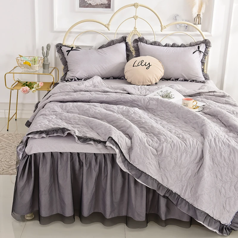 4 шт. модные летние постельные принадлежности серого цвета кровать юбка
