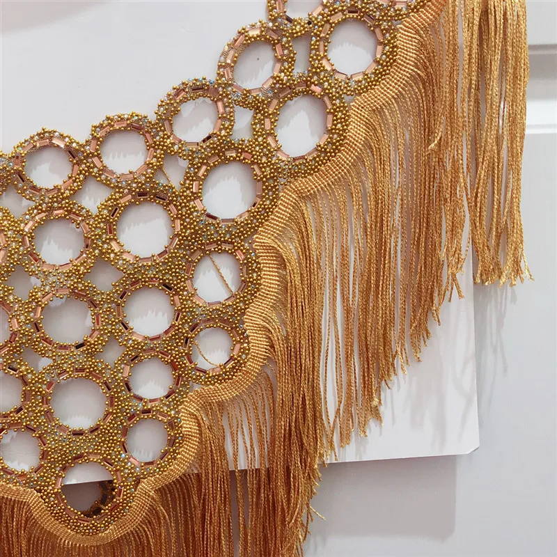 Горячая Распродажа Новый золотой круглый свадебный вышитый бисером воротник с кисточками аппликация вырез