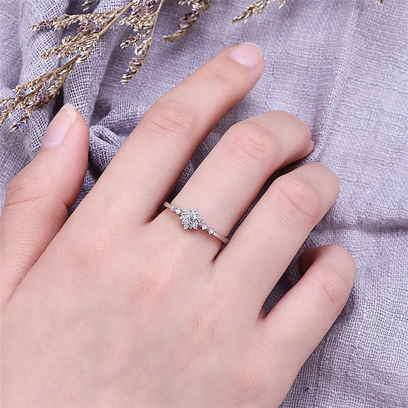 Роскошное женское кольцо с цветком снежинка из настоящего серебра розовым