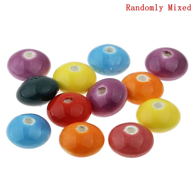 DoreenBeads керамические бусины плоские круглые смешанные около 12 мм (4/8 &quot) x 7 (2/8&quot)