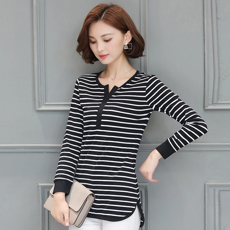 LINPEIHAN Трикотажные Хлопок Весна Осень Женские Блузки 2017 Мода Длинным Рукавом