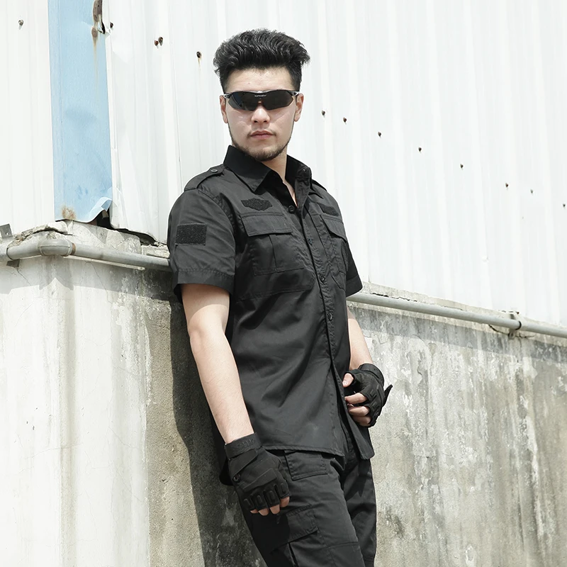 short sleeved Для Мужчин's Военная Униформа мультикам черный костюм охота одежда наряд боевой Ghillie полиции мужчин костюмы Армия Камуфляж Боевая форма одежды - Цвет: short sleeved