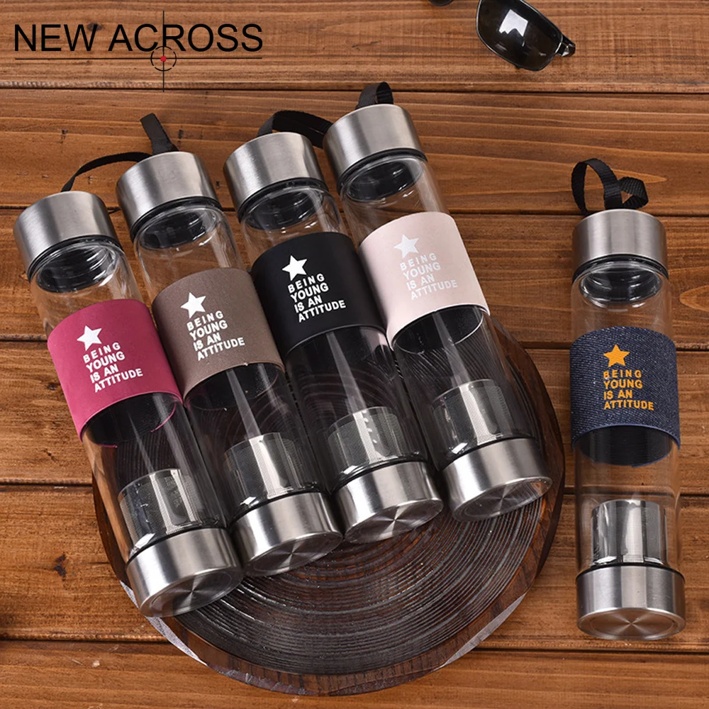 JUH 1 шт логотип на заказ оптом бизнес Подарочная стеклянная бутылка для воды 450 мл