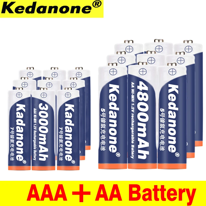 1 2 V 4800 mAh NI MH пальчиковые Батарейки + AAA батарея 3000 перезаряжаемая NI-MH | Электроника