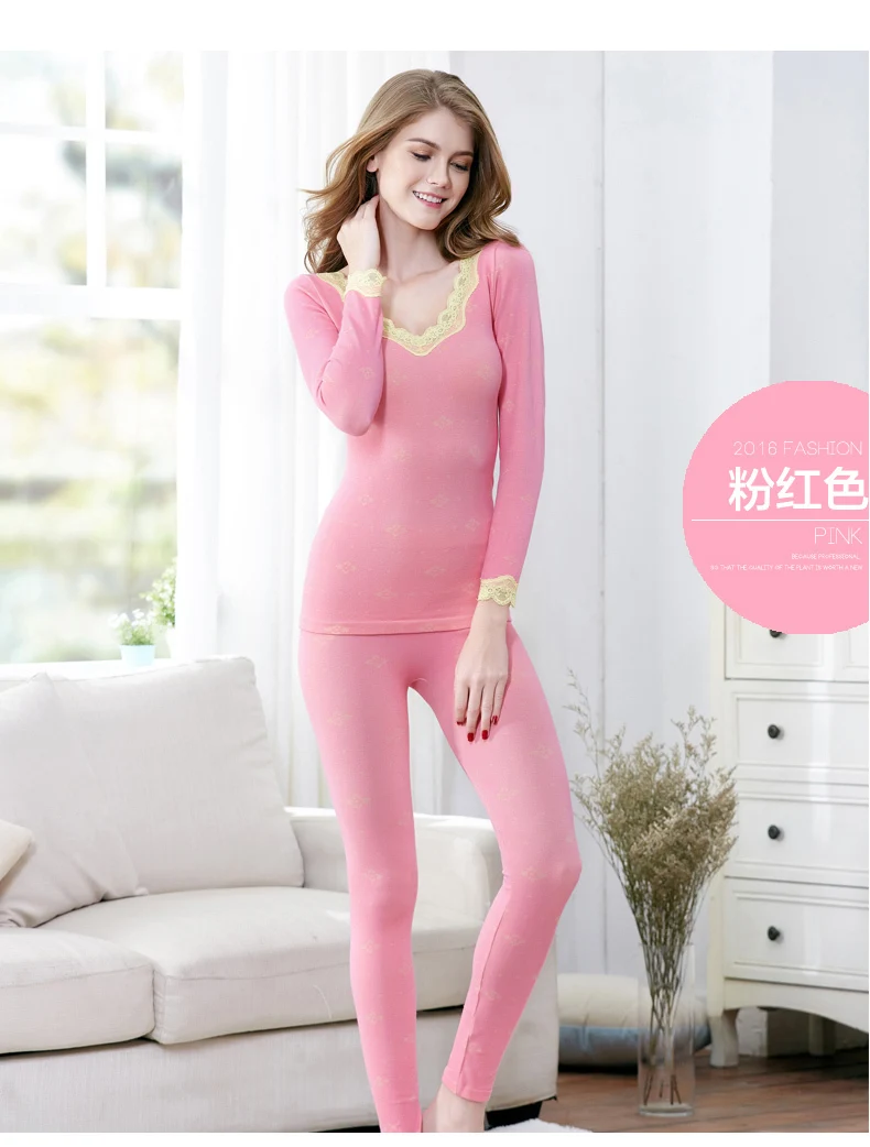 Long Johns Для женщин на зиму сексуальное платье с v-образным воротом, комплект из 2 предметов, кружевное нижнее белье костюм тонкий Термальность нижнее белье бесшовное пропускающее воздух с утепленными подштанниками