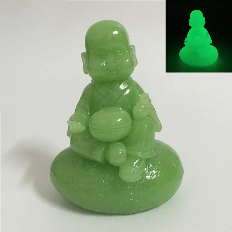 Luminous Small Monk Statue Figurines Chinese Meditation Buddha Statue Sculpture Glow In the Dark Man-made Jade Stone Home Décor
