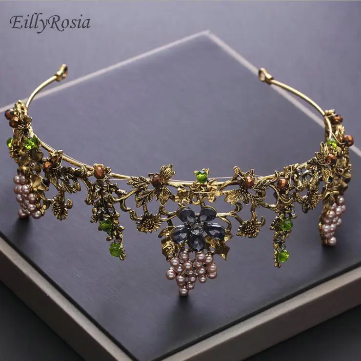 Женская свадебная корона металлическая винтажная Золотая повязка на голову с