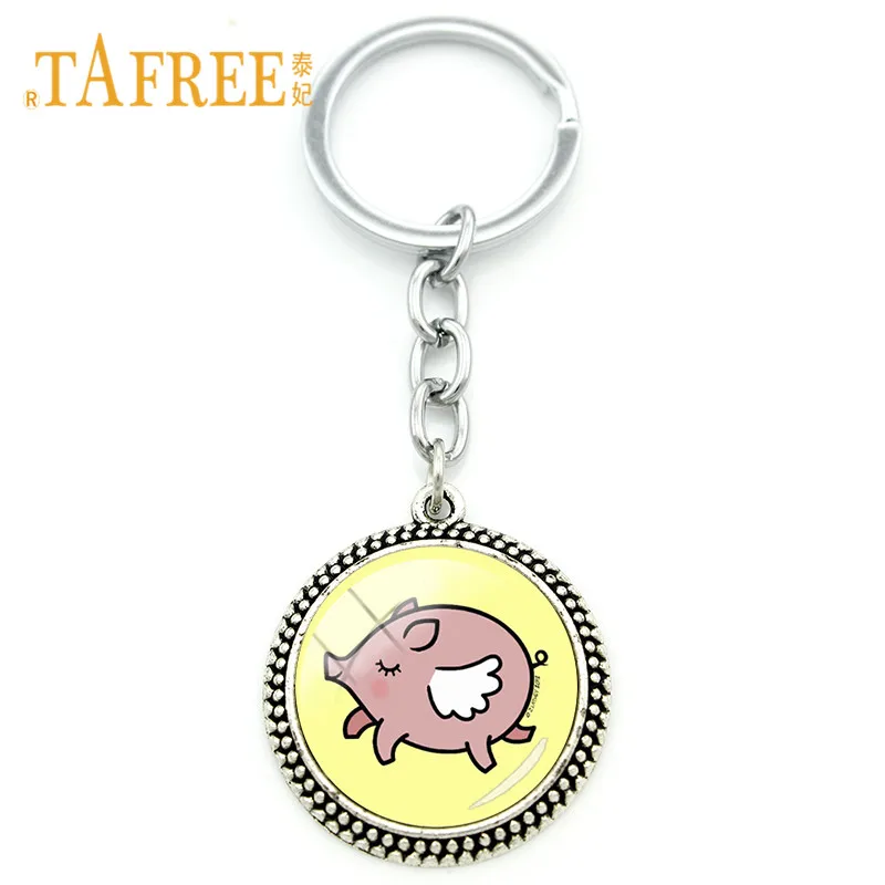 TAFREE A Pig with wings Photo Keychain мультяшная свинья личность стеклянный купол ключи цепочки