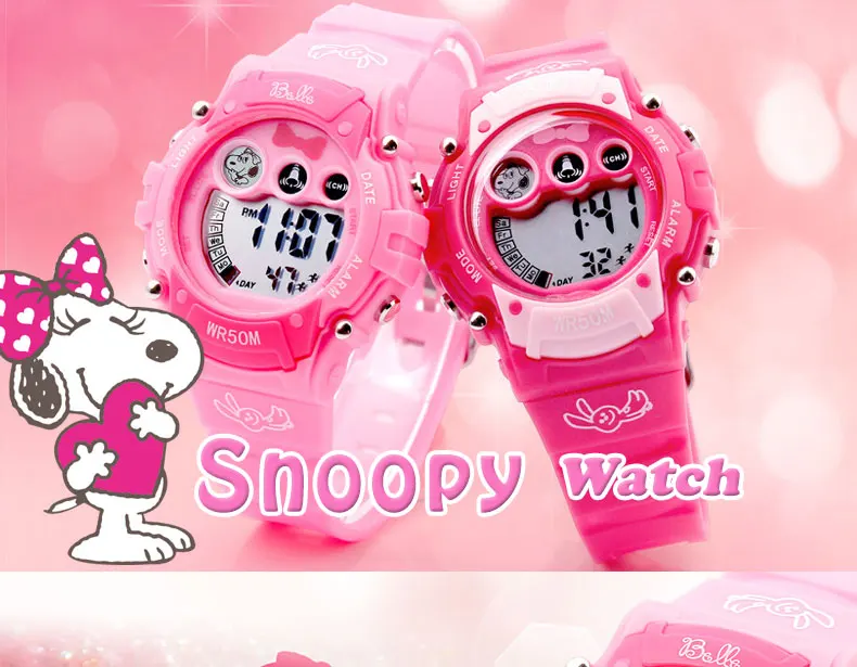 Snoopy детские часы классные милые цифровые наручные часы спортивные кожаные часы для девочек