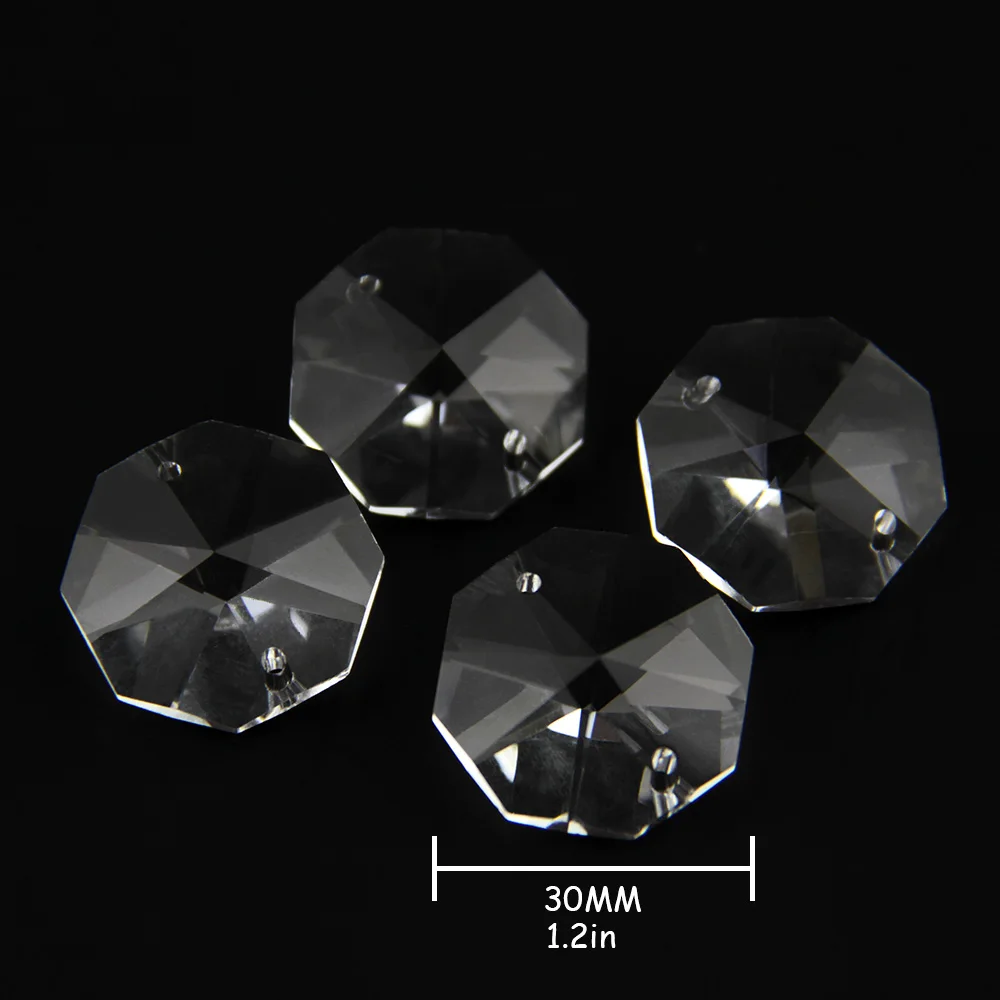 

100pcs 30mm Transparent Color Crystal Chandelier Parts Octagon Prism Chandelier Beads With 2 Holes