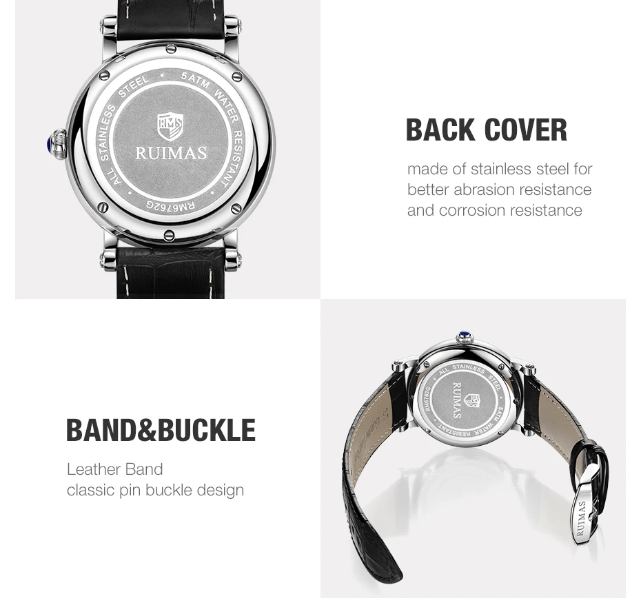 Ruimas reloj hombre Топ брендовые Роскошные мужские часы водонепроницаемые наручные часы с датой мужские повседневные кварцевые часы с кожаным ремешком