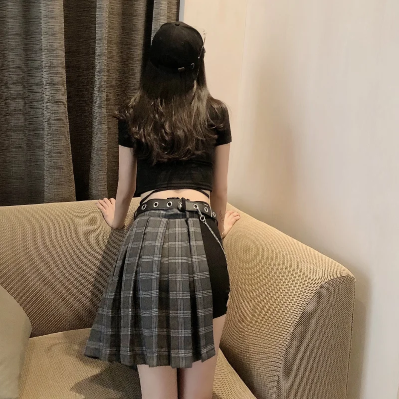 Женская Асимметричная мини юбка плиссированная с высокой талией и поясом в стиле