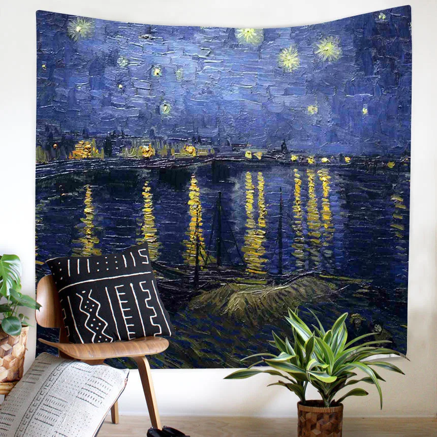 Famous Painting Fabric Wall Hanging Tapestry Living Room Decor Polyester Curtains Beach mat Landscape Table Cover Cloth TS001 | Дом и сад