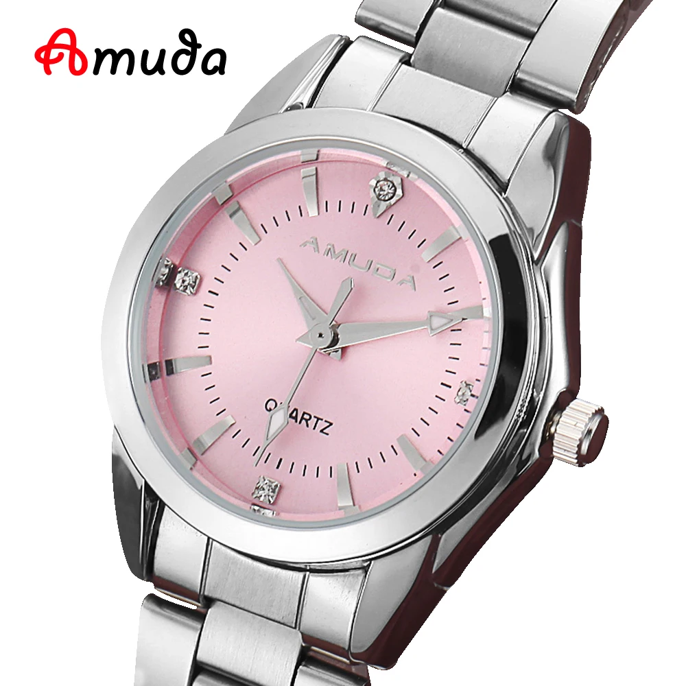 2018 Модные женские розовые нарядные часы Роскошные повседневные Стразы кварцевые