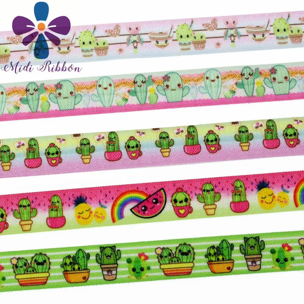 

Эластичная лента с принтом в виде кактуса, 16 мм, 5/8 дюйма, 50 ярдов/рулон