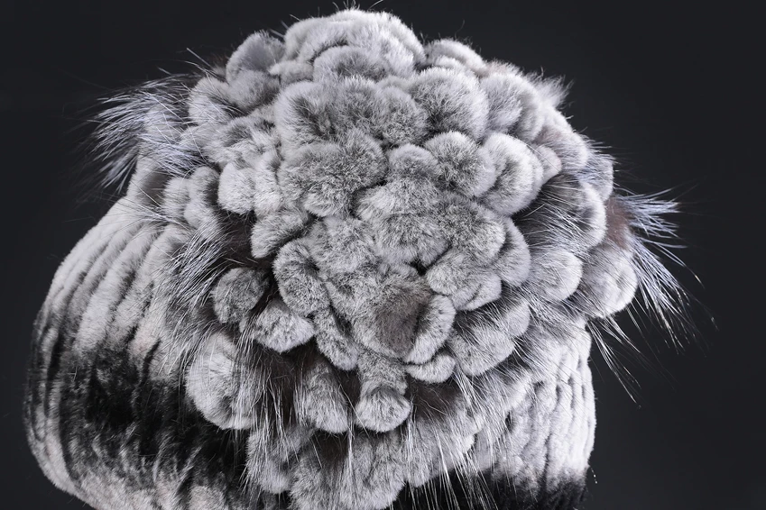 

YCFUR Winter Beanies Hats for Women Stripes Real Rex Rabbit Fur Hats Caps with Trims Soft Warm Female Beanies Hats Winter