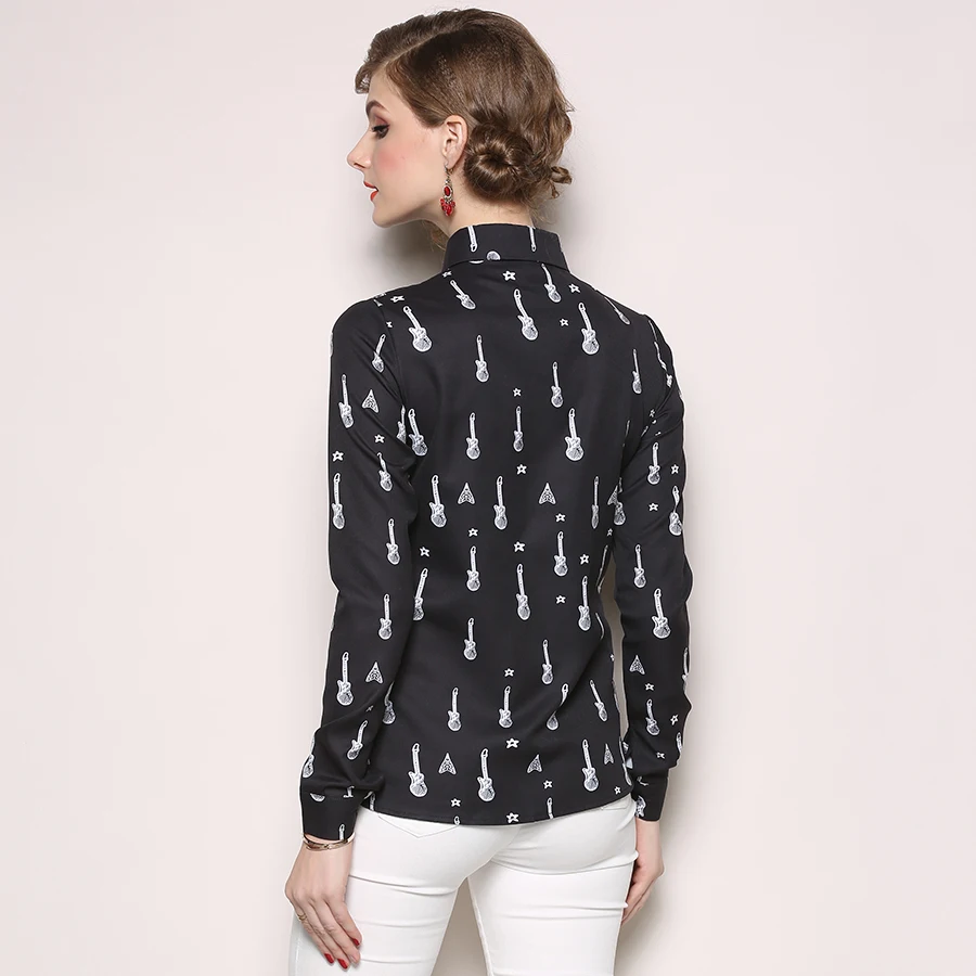 2018 Fashion Print Long Sleeve Shirt Women Tops Elegant Turn-down Collar Casual Blouse Office Work Ladies Shirts Blusas Mujer |