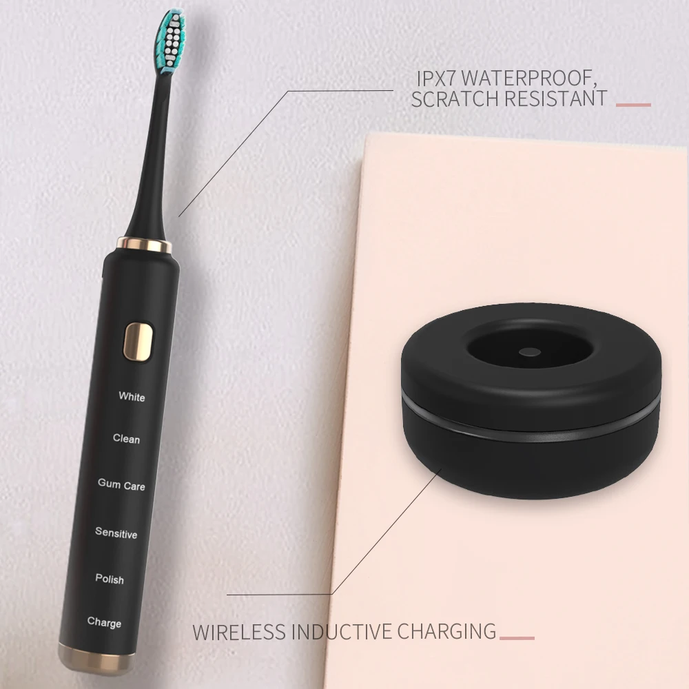 Here Mega Electric Sonic Toothbrush USB Chargeable DuPont Brush Head Vibrating Whitening 3 Heads Smart Timer Teeth | Бытовая техника