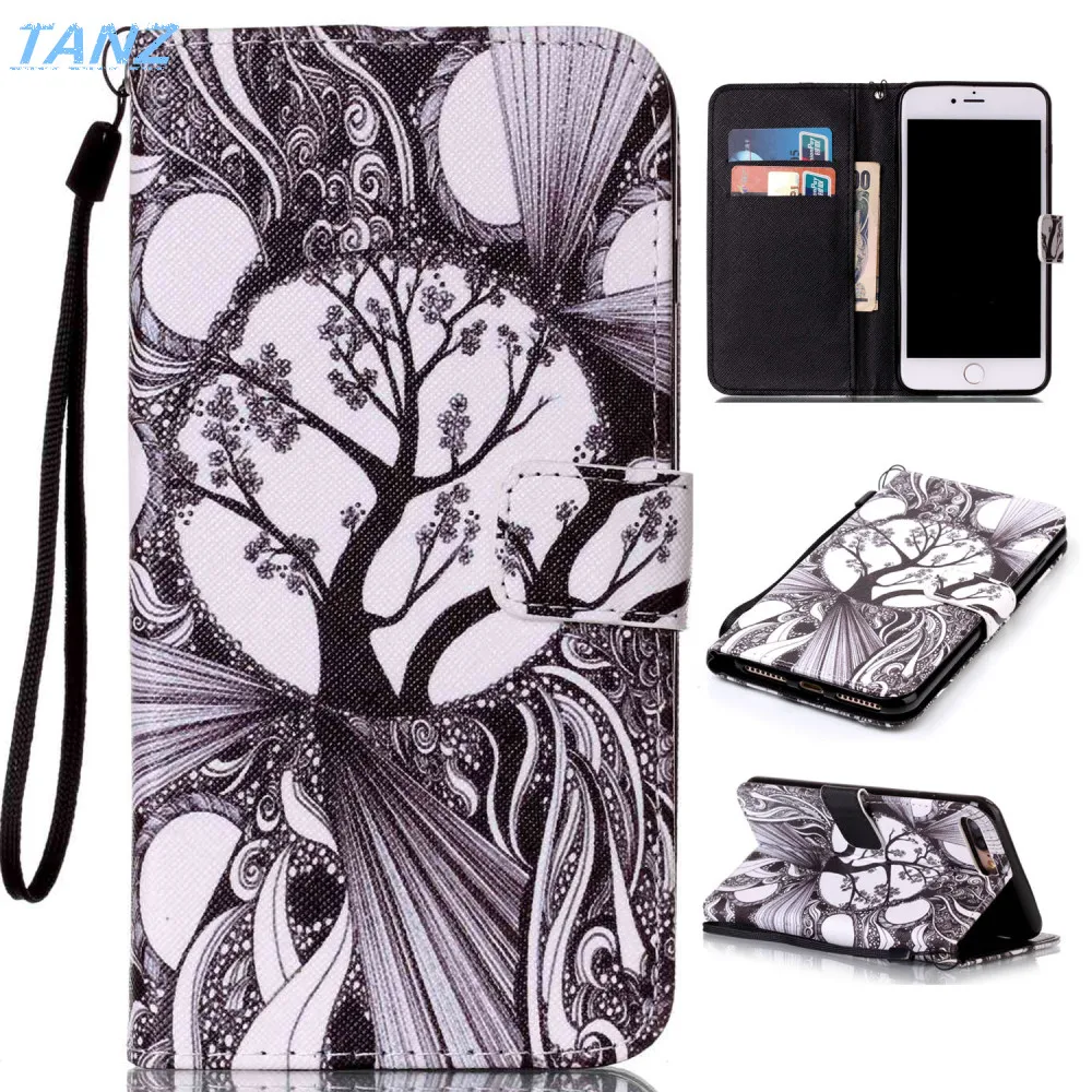 TANZ Stand Flip Magnetic Wallet Back Cover Leather flower Paiting Soft Case For iphone 5 6 6plus 6Splus 7 7plus mobile phone bag |