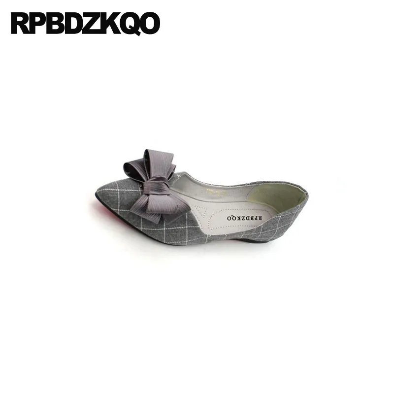 Серые женские туфли на плоской подошве с милым бантом Дышащая обувь острым