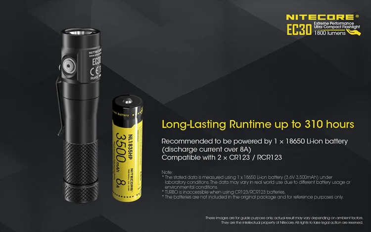 NITECORE 1800 LMs светодиодный фонарик EC30+ IMR18650 батарея Водонепроницаемый Открытый Кемпинг Рыбалка Поиск яркость портативный фонарь