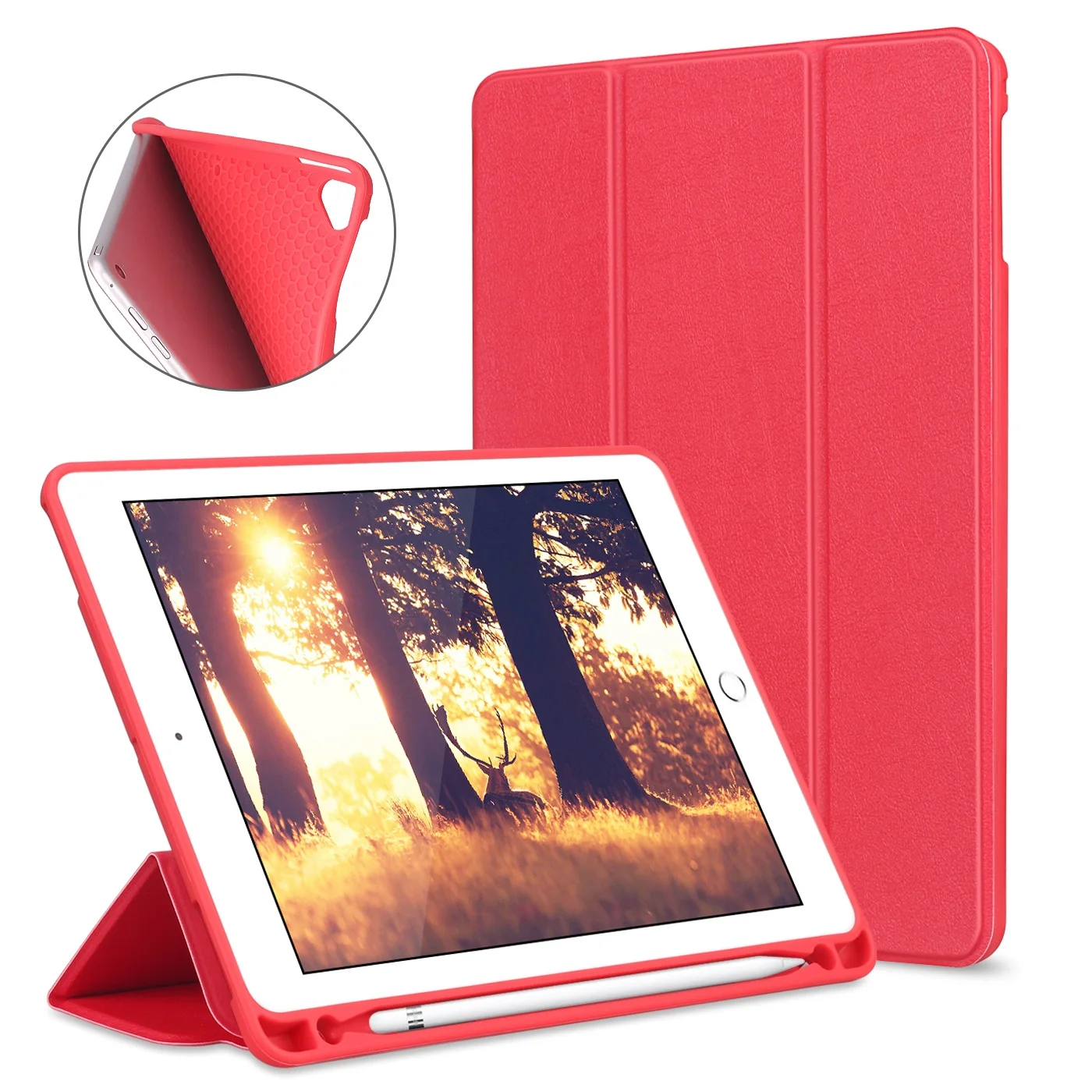 red Смарт-чехол GOOJODOQ для iPad 9,7 Pro 9,7 с держателем карандаша, силиконовый мягкий чехол для iPad Air 2 Air 1 6th Gen, чехол Funda - Цвет: red