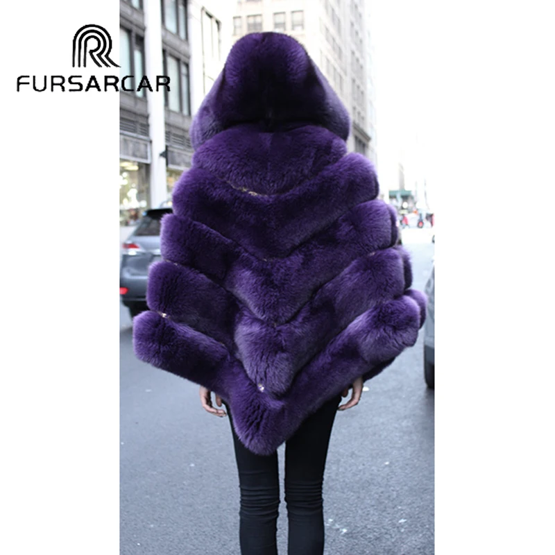 Роскошная женская накидка FURSARCAR из натурального Лисьего меха популярная зимняя