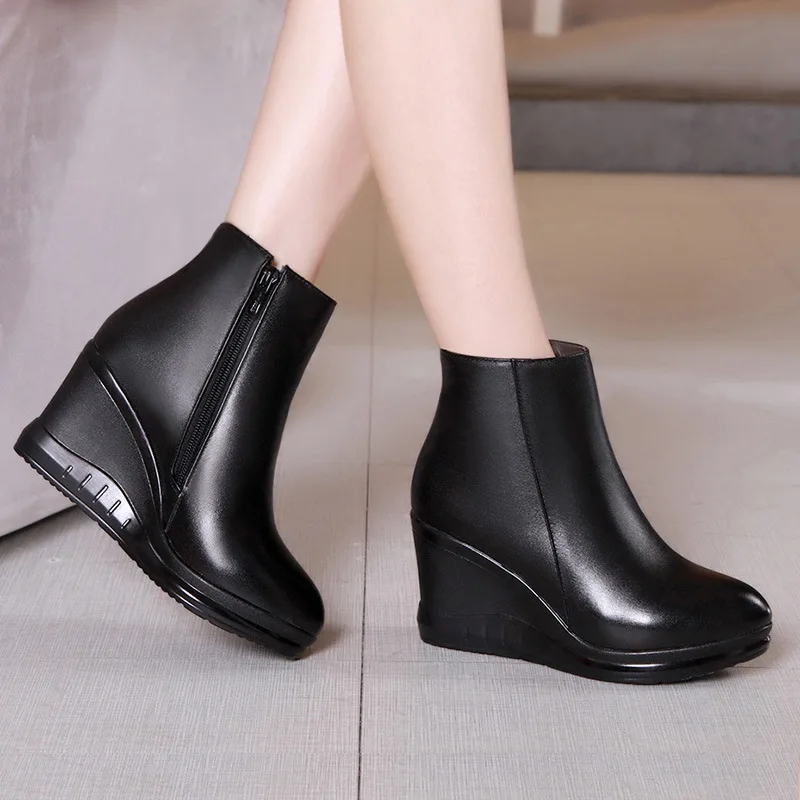 

New 2019 Autumn Winter Wedge Shoes Woman High Heel Boots Pointed Elegant Comfort Warm Martin Boots Women Boots Shoes Size 32-43