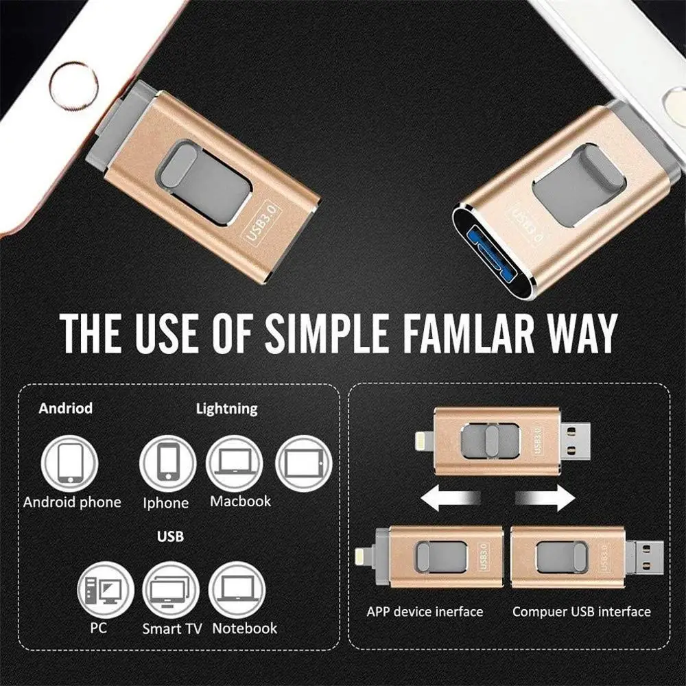 USB флэш-накопитель для iPhone 3-в-1 освещение 128 ГБ Usb 3 0 флеш-накопитель совместим с Apple