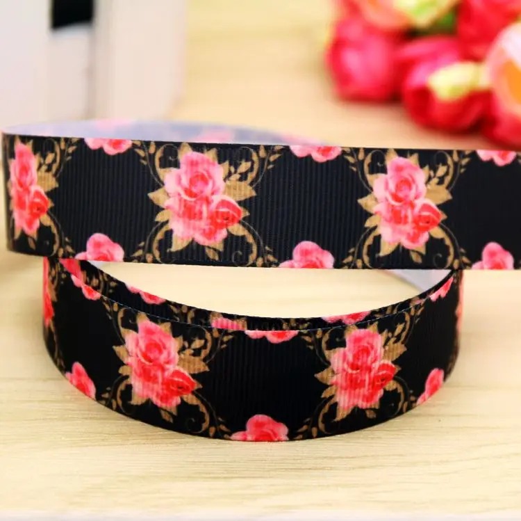 

7/8'' Free Shipping Flowers Printed Grosgrain Ribbon Material Headwear Party Decoration Diy Sewing Craft 22mm P5904