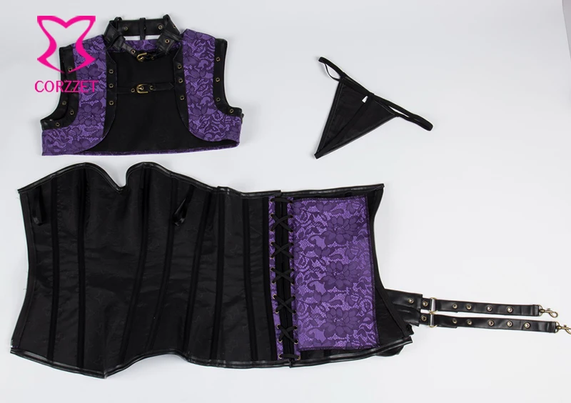 Фиолетовый/черный стальной корсет с косточками бюстье стимпанк Корсеты и