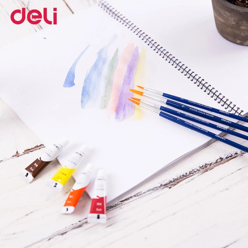 Набор круглых кистей Deli 4 шт. размера дерево нейлон для акварели рисование гуашью