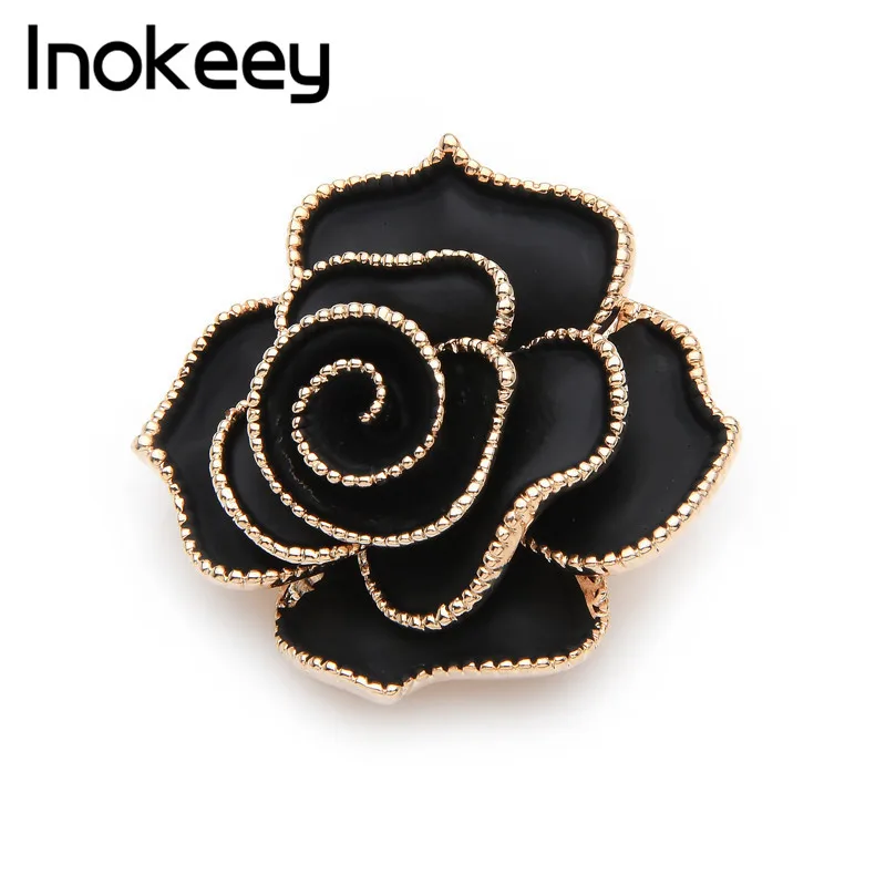 Inokeey эмалированная Женская брошка в виде черной розы свадебная букеты из булавок