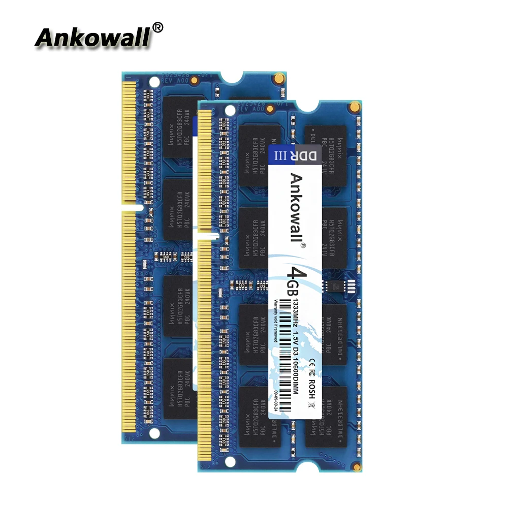 Ankowall DDR3 1333Mhz 8GB Kit (2x4 GB) 4GB ram 1333 MHz SODIMM notebook Memory PC3 10600 ноутбук ram|Оперативная память| |