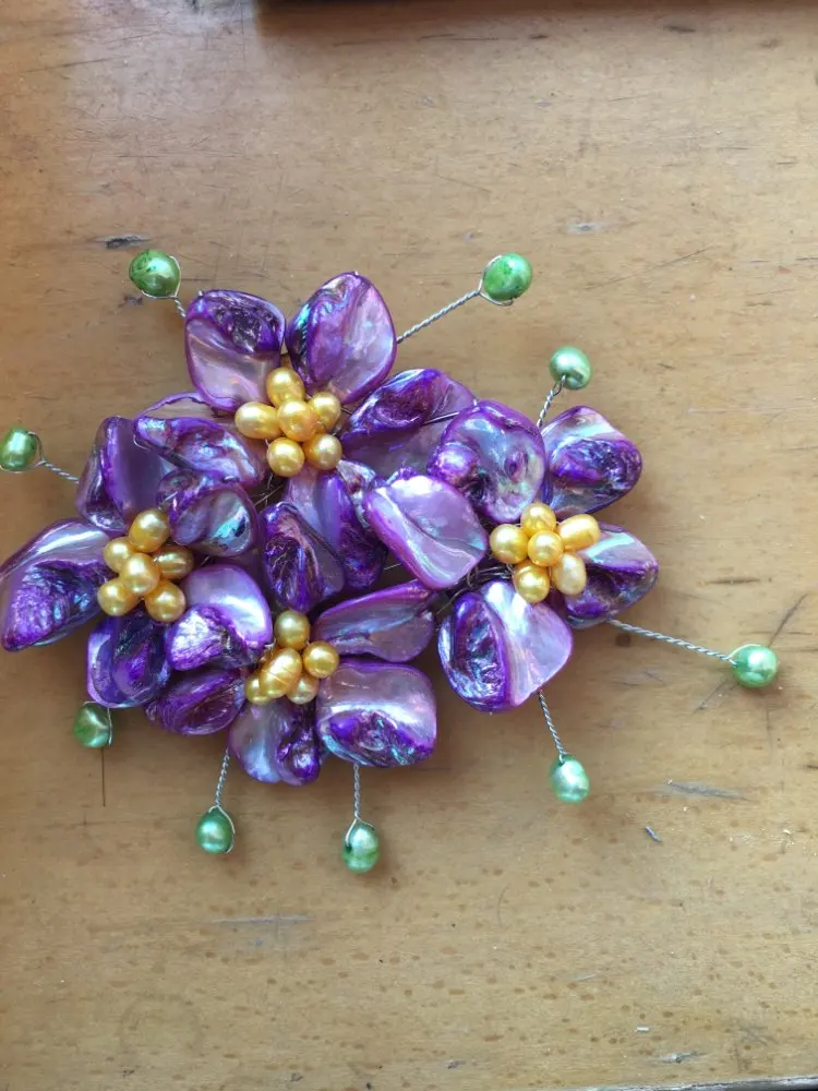 Ручная работа фиолетовая швабра ракушка и желтый искусственный жемчуг цветы