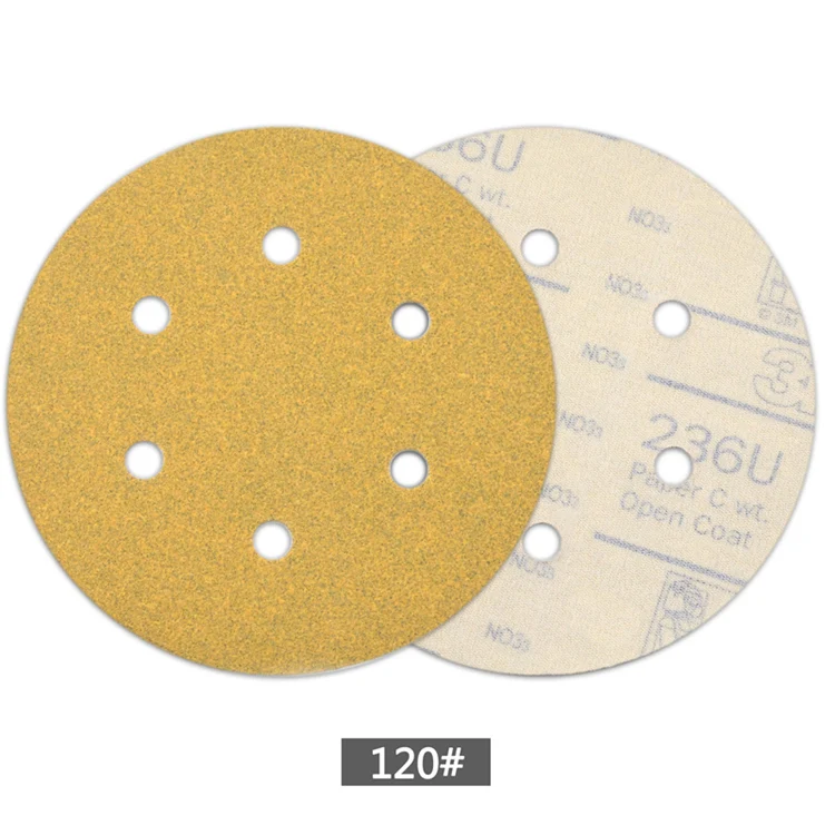 POLIWELL 5PCS 6 Inch 17-Hole Waterproof Sandpaper for Hook and Loop Sanding Pad Car Polishing Grinder Sander Yellow Sanding Disc