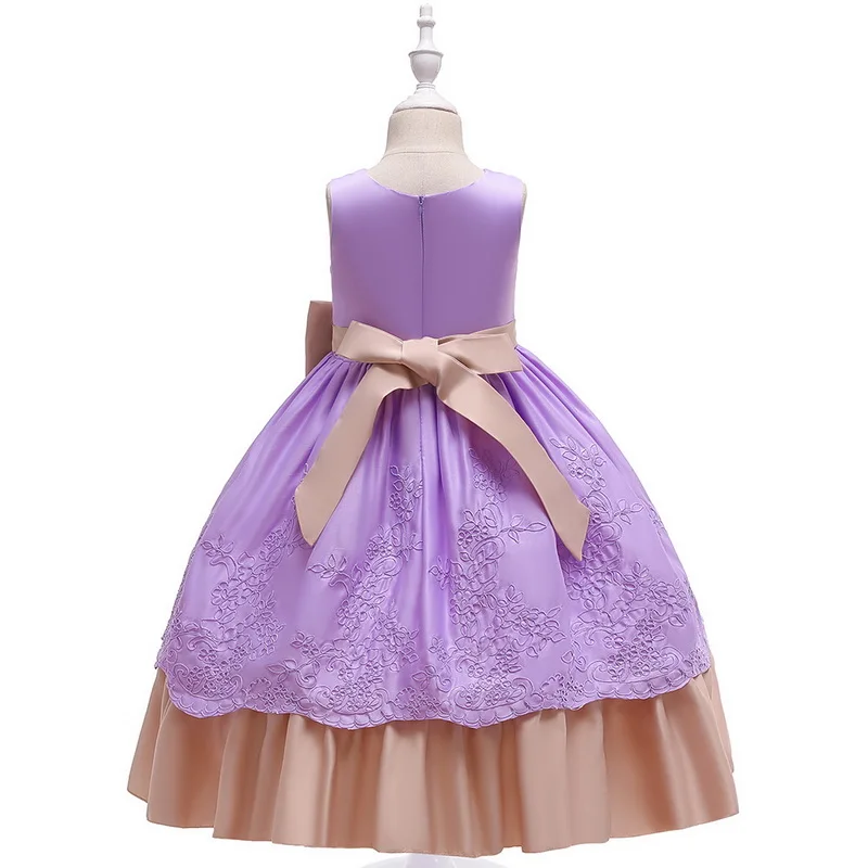 

2019 Long Style Princess Girls Party Embroidered Tutu Dress Bow-Knot Children day Wedding Birthday Clothes Theme Party Dress