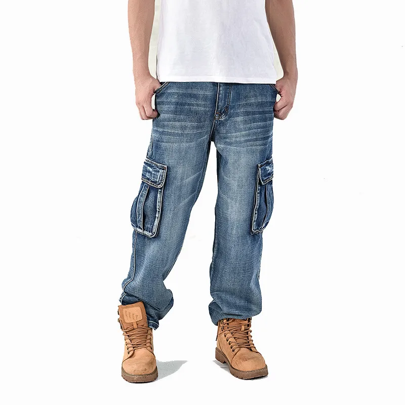MORUANCLE Для мужчин мешковатые штаны в стиле хип-хоп джинсы с большими карманами Loosi