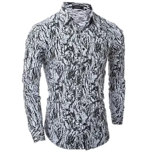 Модные мужские рубашки с камуфляжным принтом, приталенные повседневные мужские рубашки с длинным рукавом, мужские рубашки
