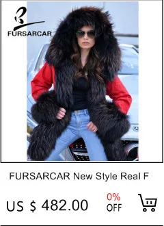 FURSARCAR свободный серый свитер с большой натуральная черно-бурая лиса мех осень зима мода пальто натуральный мех длинный кардиган
