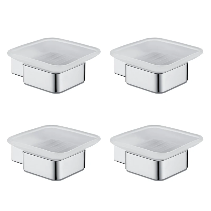 4pcs Квадратный держатель из нержавеющей стали с матовой стеклянной тарелкой настенное крепление мыльница для полировки мыло держатель аксессуары для ванной комнаты - Цвет: 4pcs
